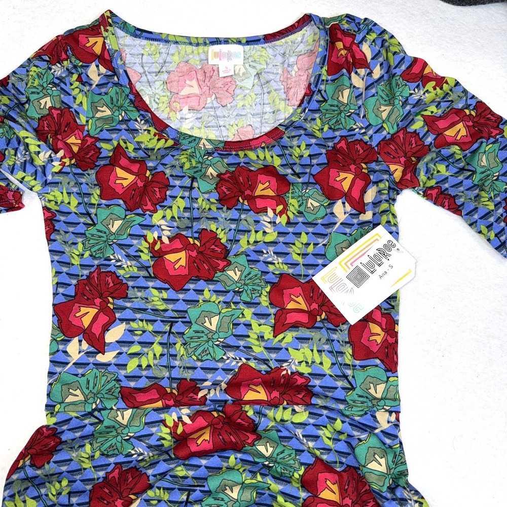 LuLaRoe Ana Dress Womens Small Blue Red Floral Geometric Maxi‎ Dress NWT - Picture 5 of 15